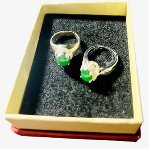 Burmese Rare Jade Couple rings plated in silver. Man size-8 and woman size-6.5